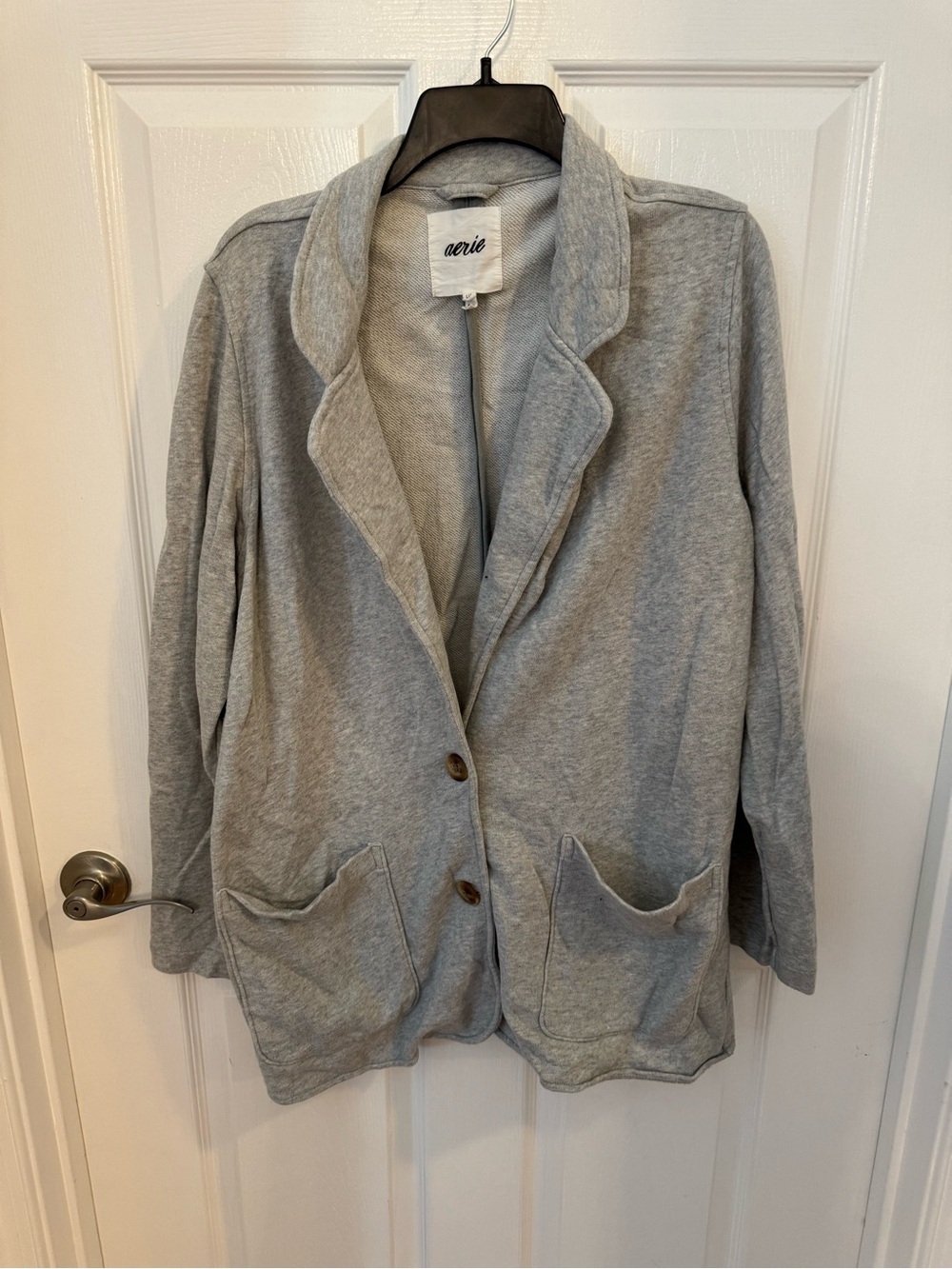 aerie Light Gray Button-Front Blazer Cardigan